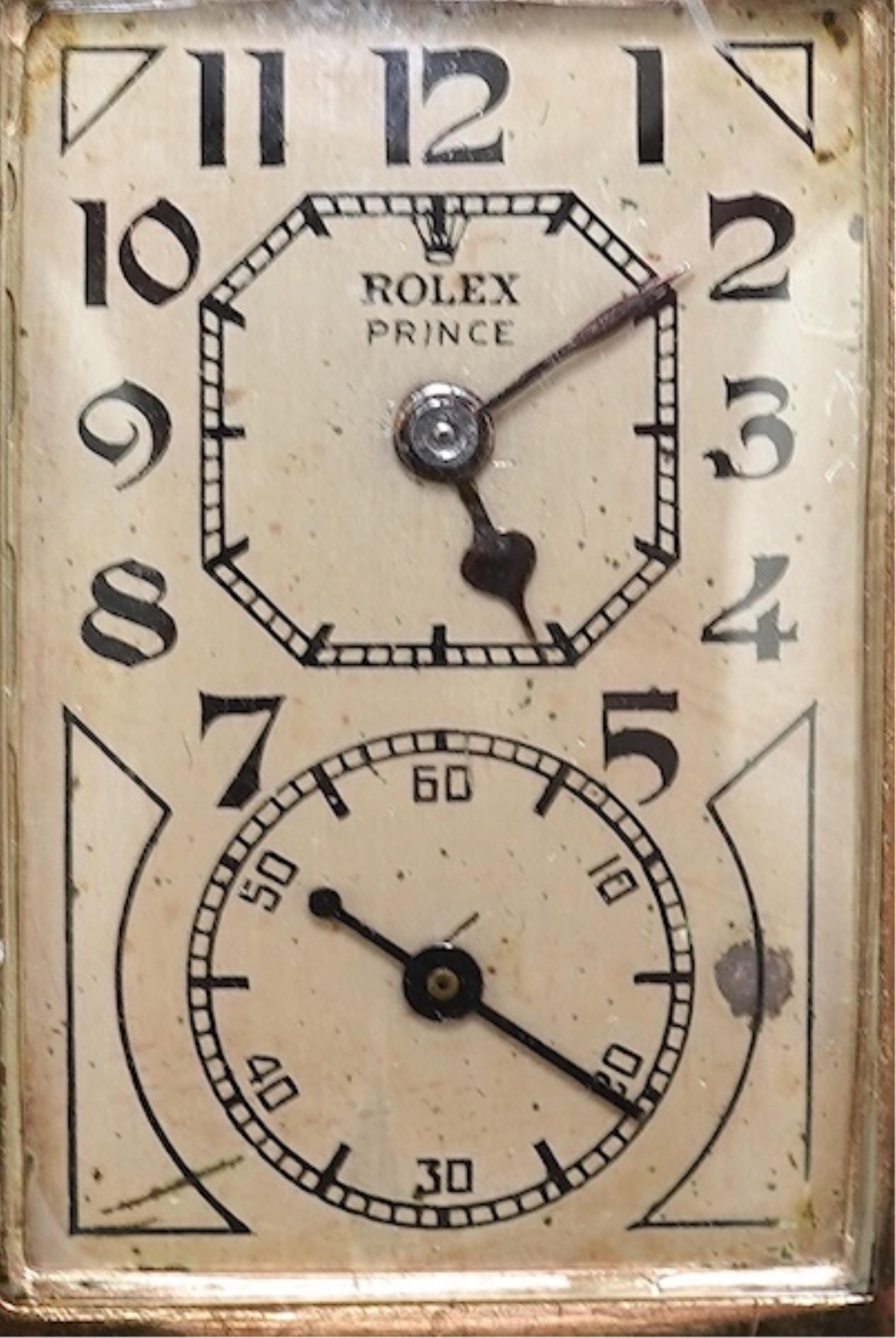 A gentleman's 1930's Rolex Prince manual wind wrist watch, on a later associated 9ct gold bracelet